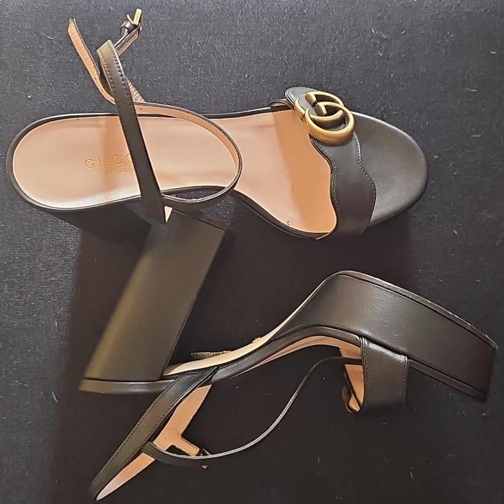 Authentic Gucci GG Marmont Ankle Wrap Platform Sandals